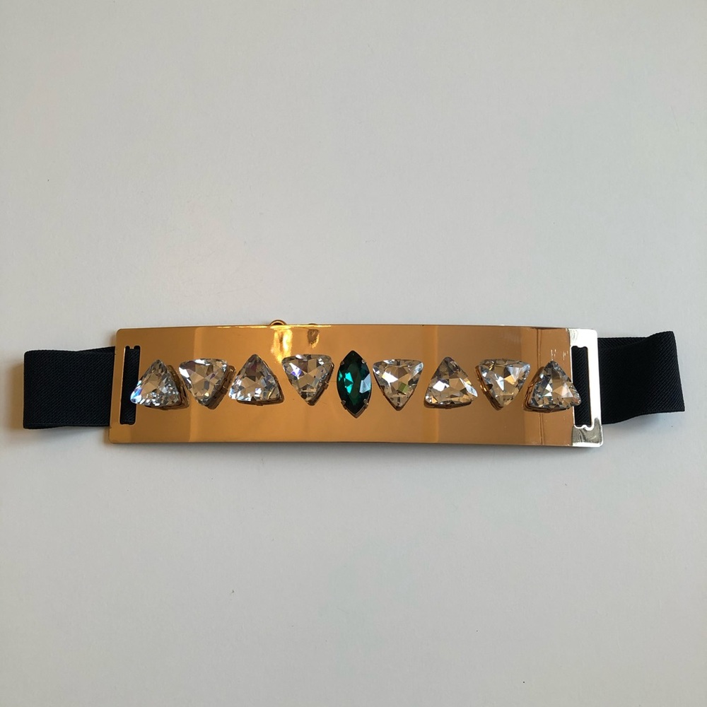 Rhinestone & Gold Metal Stretch Belt | One Size